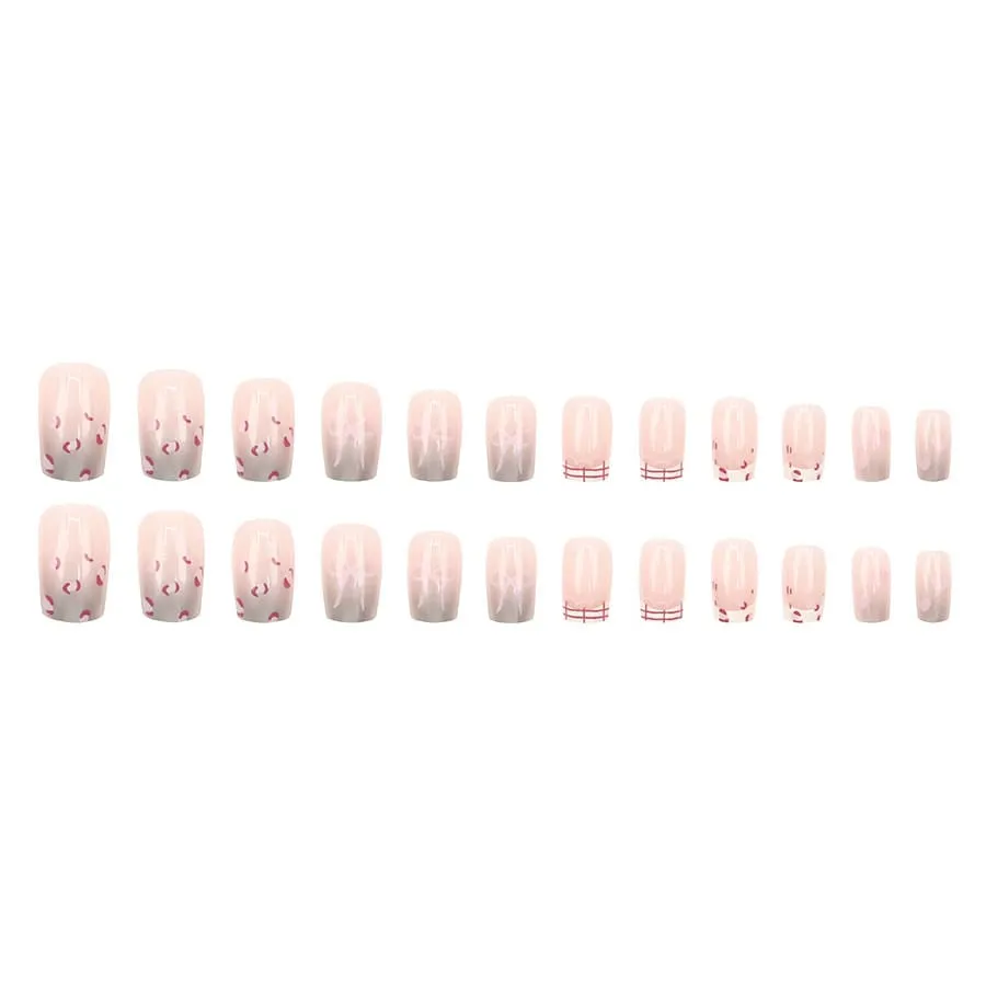Nailhour 24Pcs Gradient Sweet Medium Square French Press On Nails