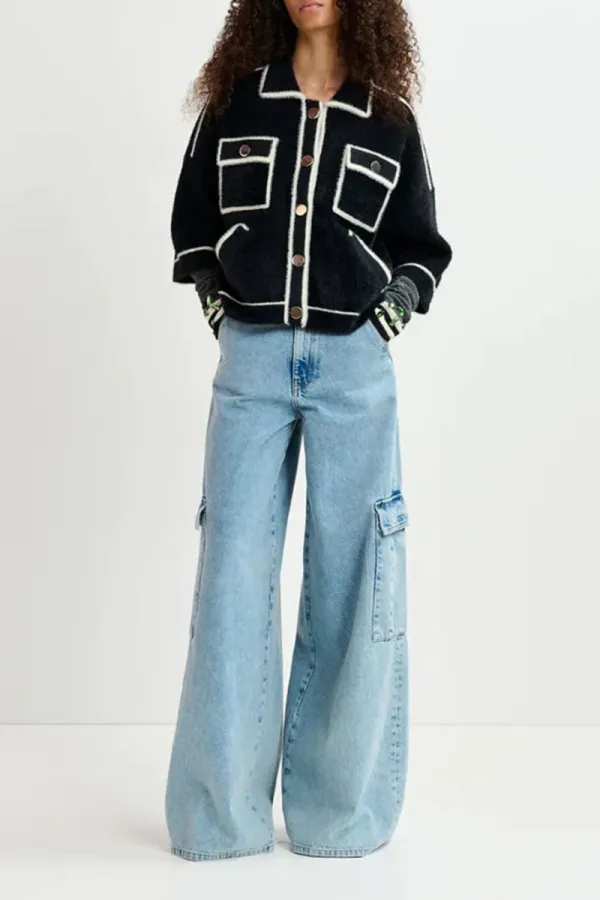 Contrast Trimmed Pocketed Knit Coats