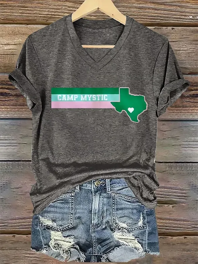 Women's Retro Camp Mystic Pink And Green Texas Strong Print T-Shirt