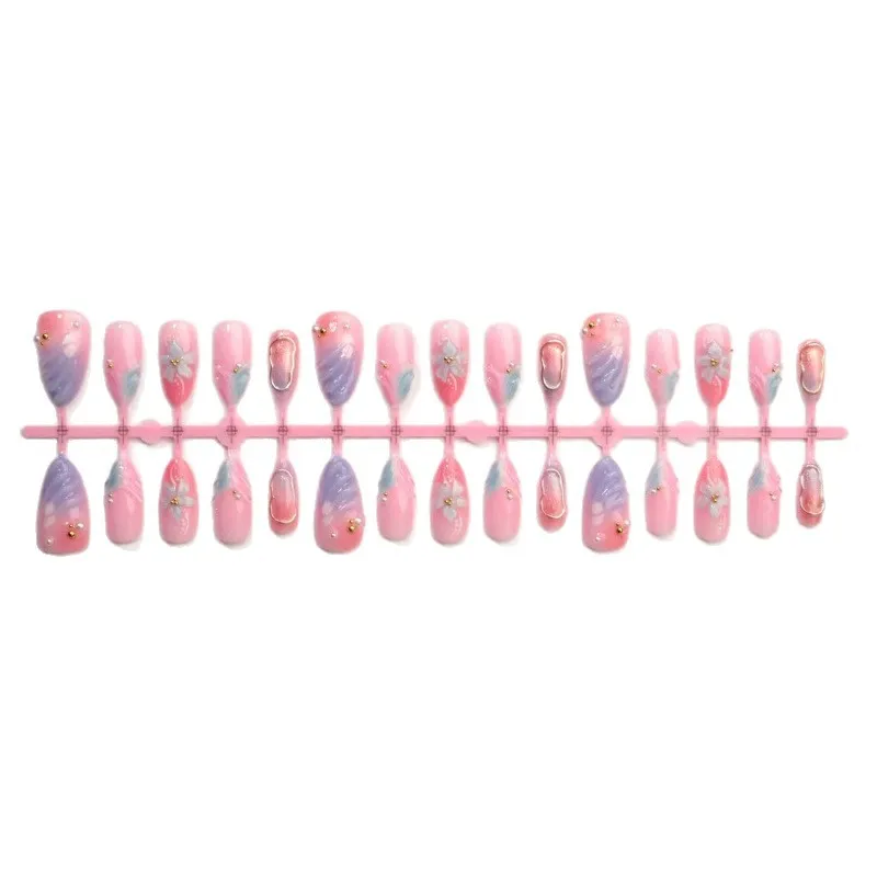Nailhour 30Pcs 3D Gradient Floral Medium Almond Press On Nails