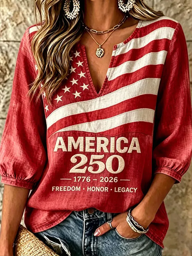 Women's America Flag Printed Casual Top
