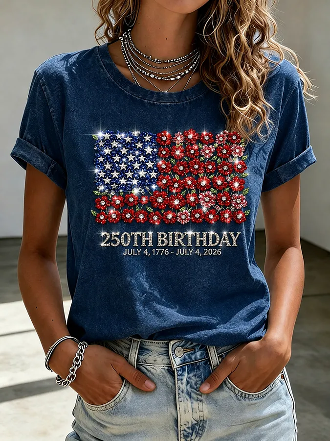 Women'S  Anniversary Flag Printed Casual T-Shirt