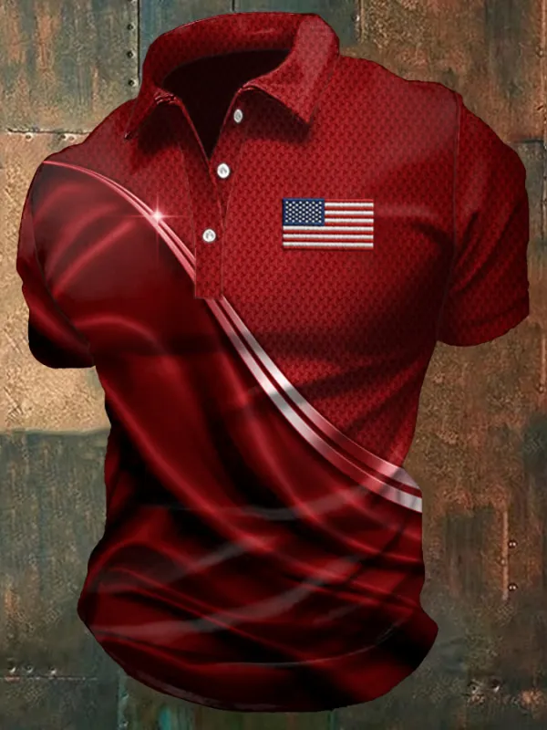 Men'S American Flag Print Casual Polo Shirt