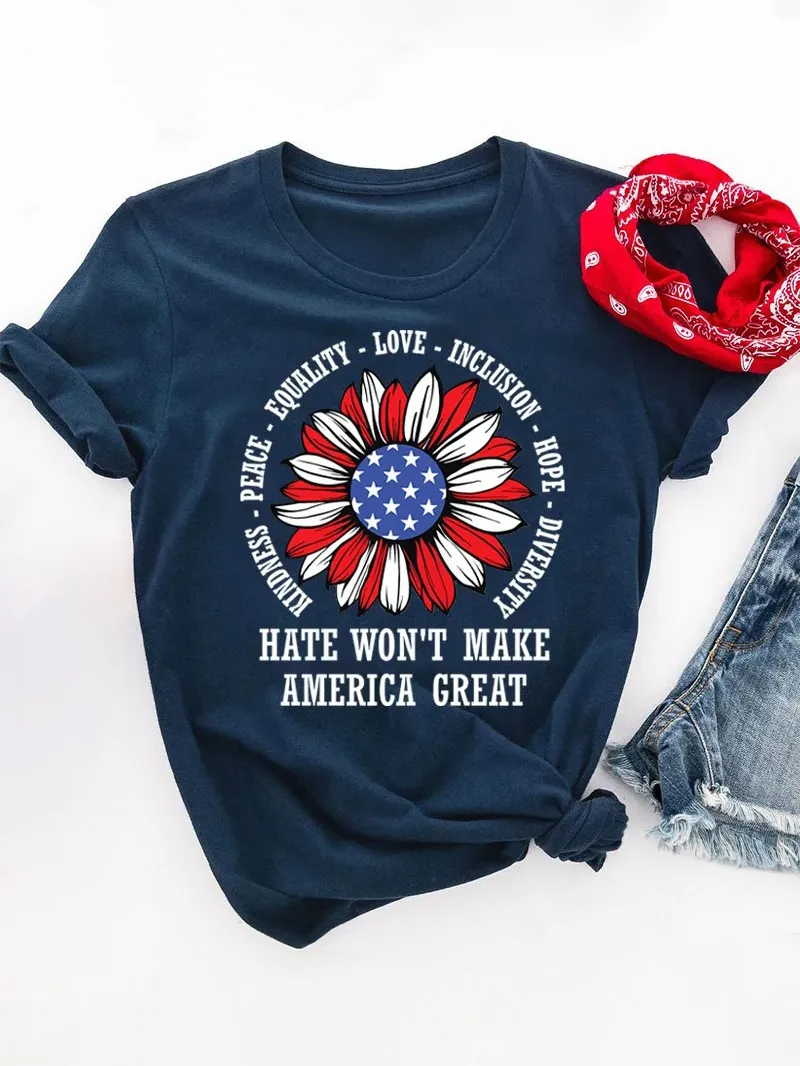 Kindness Peace Love Hate Won't Make America Great Teacher T-Shirt