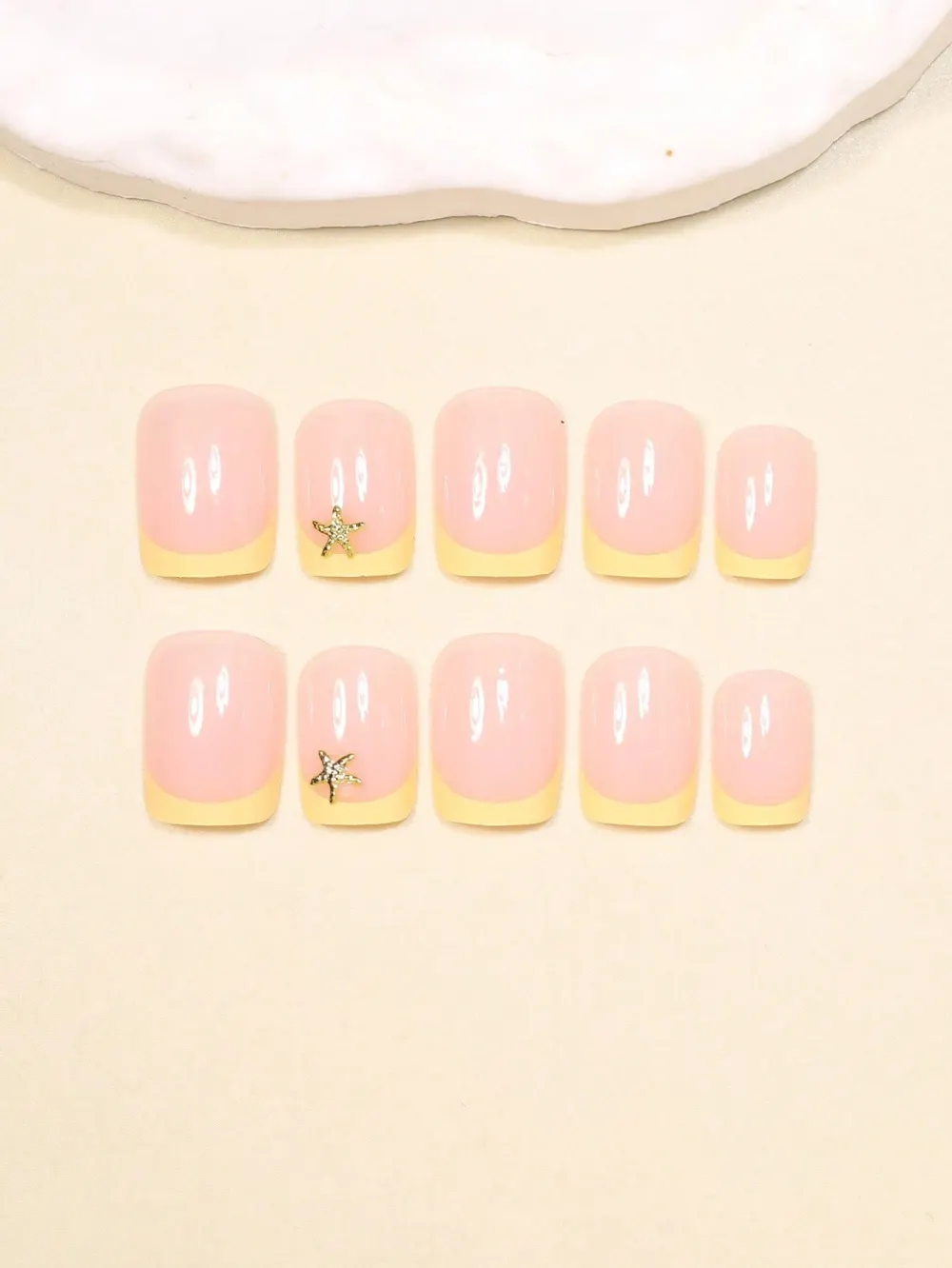 Nailhour 24Pcs French Short Square Starfish Ocean Press On Nails