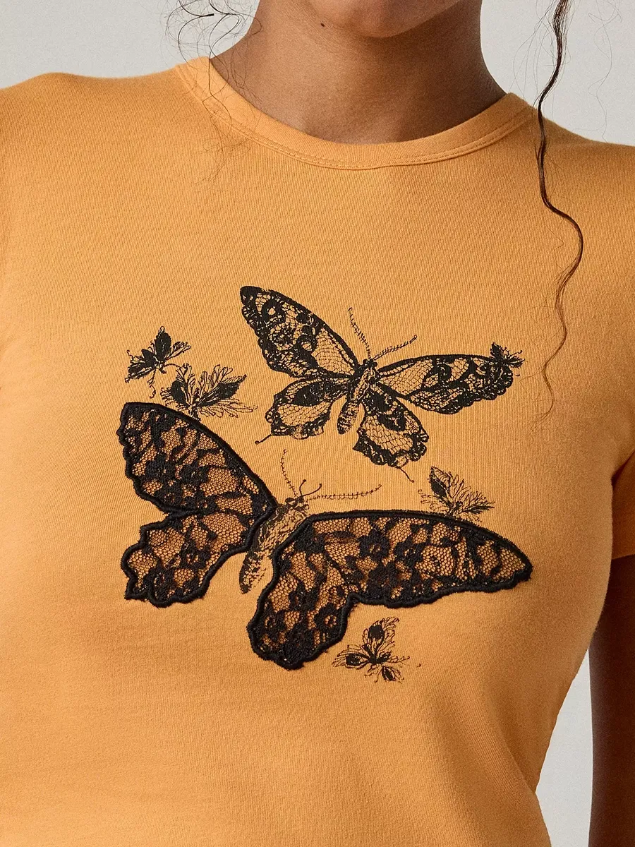 Women's Pure Cotton T-Shirt With Butterfly Embroidery