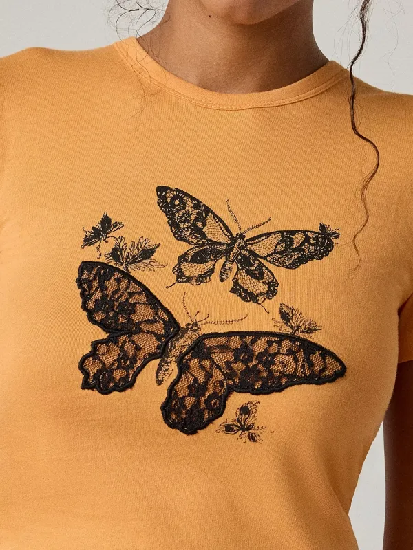 Women's Pure Cotton T-Shirt With Butterfly Embroidery