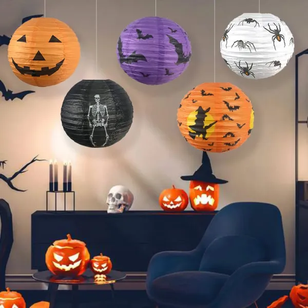 2026 Halloween Pumpkin Paper Lantern Decorations Party Setup（26*26*0.3CM)