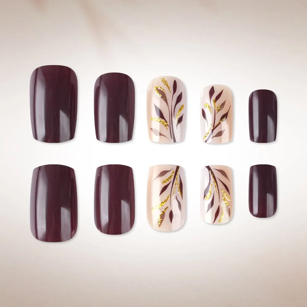 Nailhour 24Pcs Multicolor Autumn Floral Medium Square Press On Nails