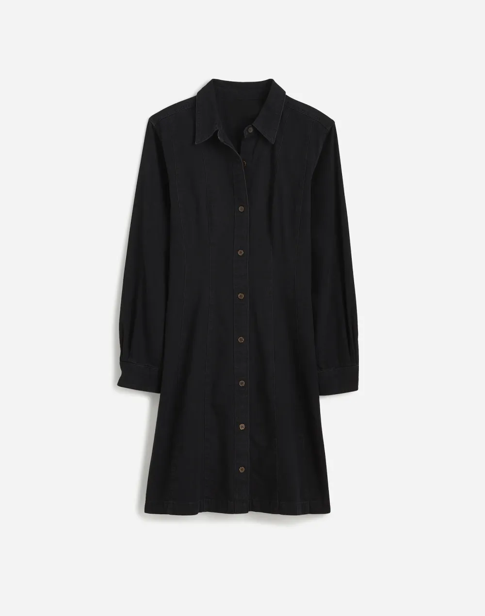 Denim Seamed Mini Dress In Washed Black