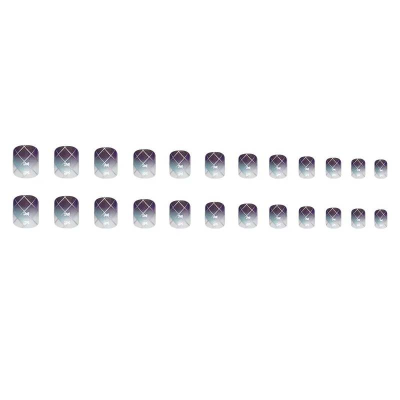 Nailhour 24Pcs Blooming Plaid Short Short Press On Nails