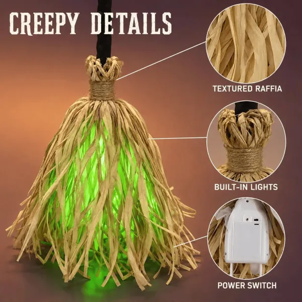 Motion Activated Witch Broom LED Glowing Musical Decor Halloween Interactive Prop