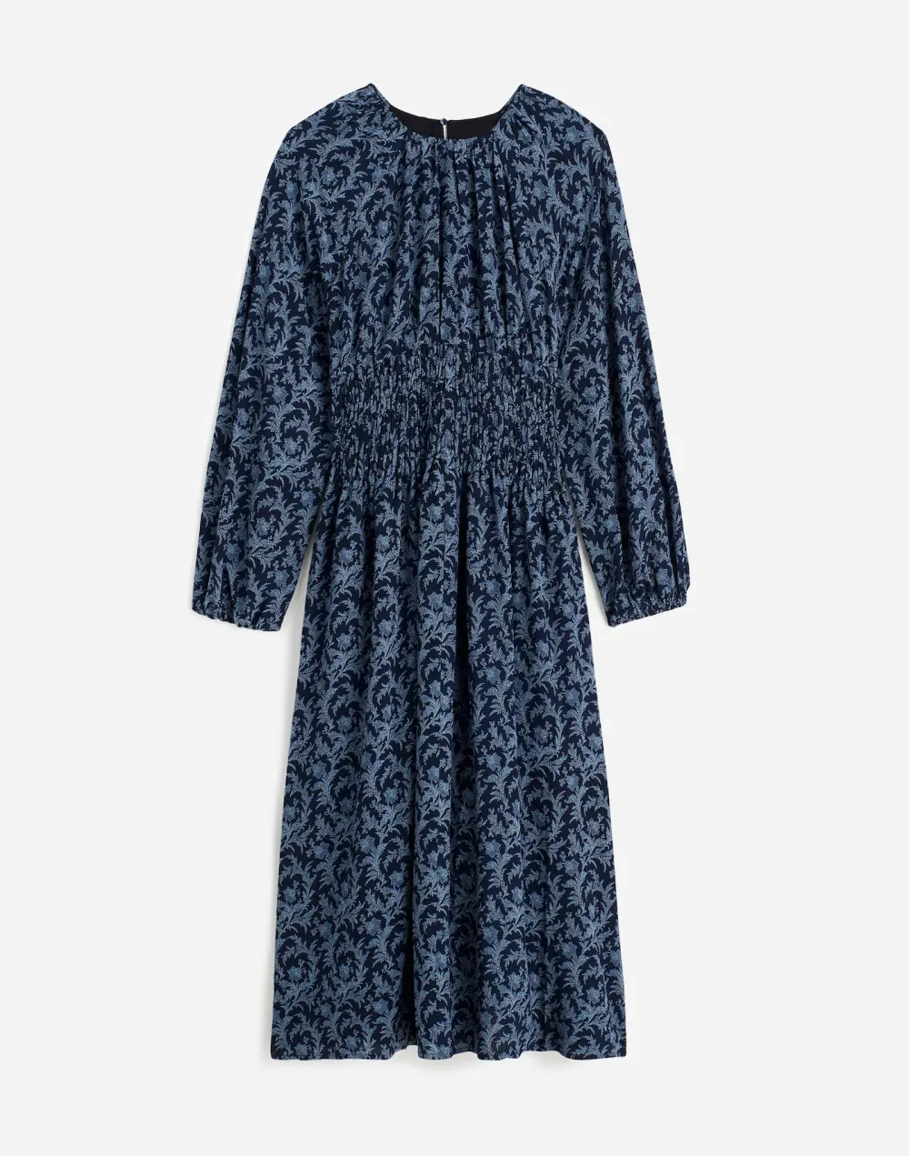 Bubble-Sleeve Smocked Midi Dress In Floral
