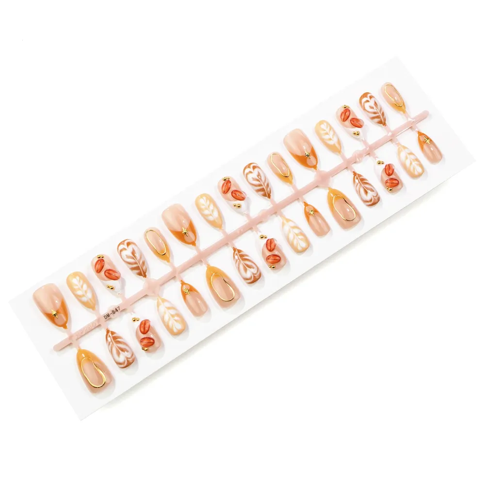 Nailhour 30Pcs 3D Coffee Beans Medium Almond French Press On Nails
