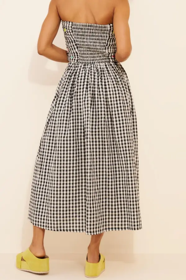 Strapless Gingham Floral Decal Dresses