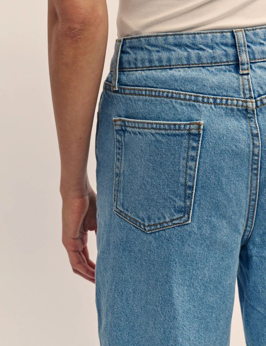 Mid Wash Denim Cropped Wide Leg Jeans