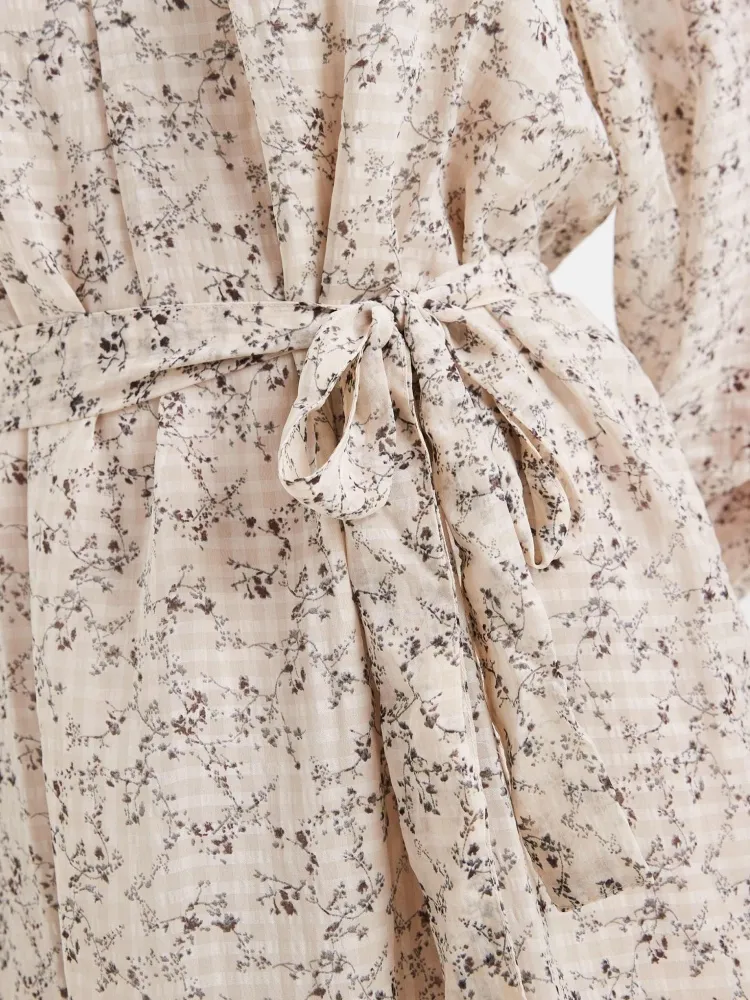 Tied Floral Ruffle Sleeve Dress