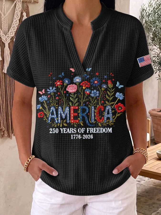 Women's 250th Anniversary of the United States Printed Waffle Top