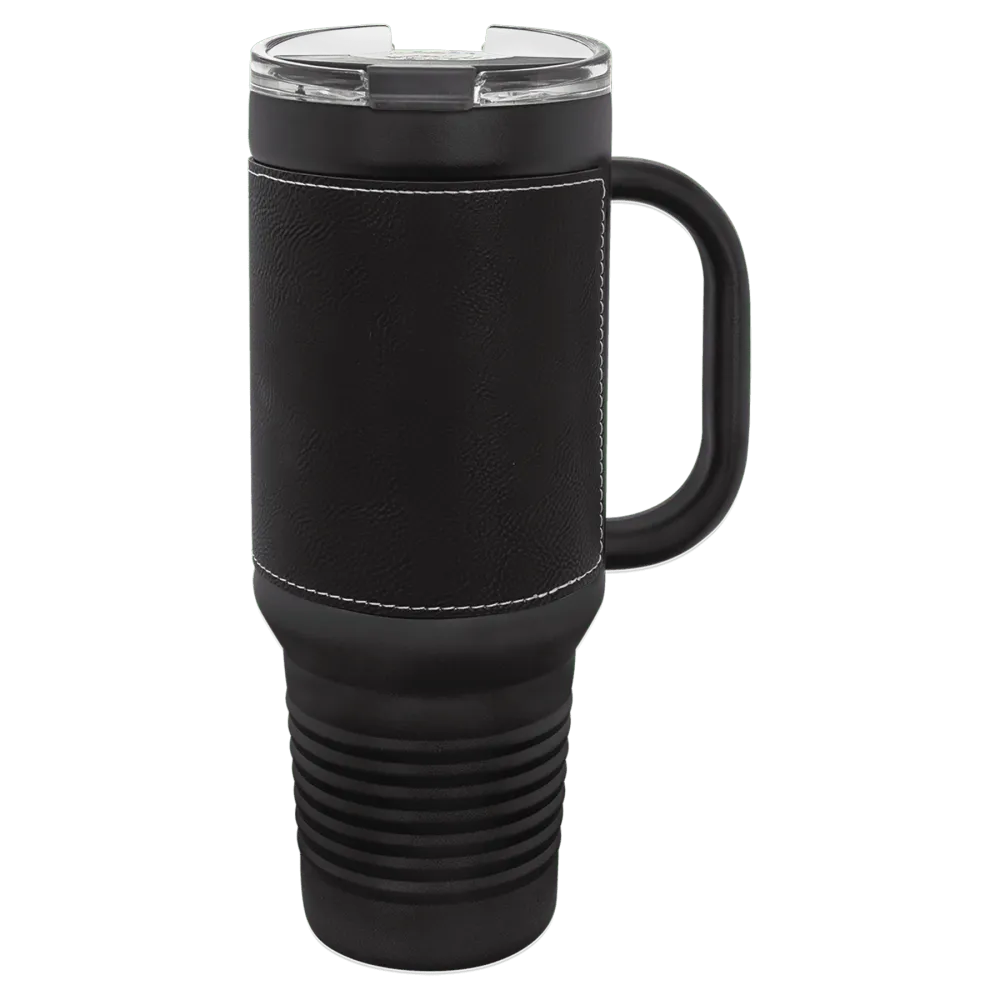Leatherette Finish Handled Straw Lid Stainless Steel Tumbler