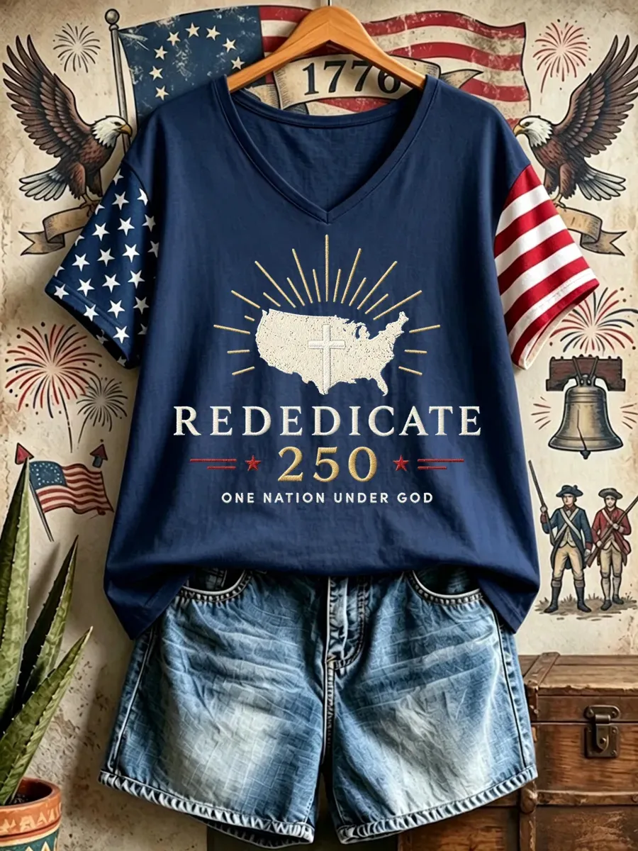 Women's Independence Day Slogan Casual Printed Short-Sleeve T-shirt