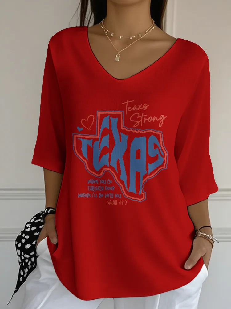 Ladies Casual Style Texas Strong Daily Comforbale V-Neck Shirt