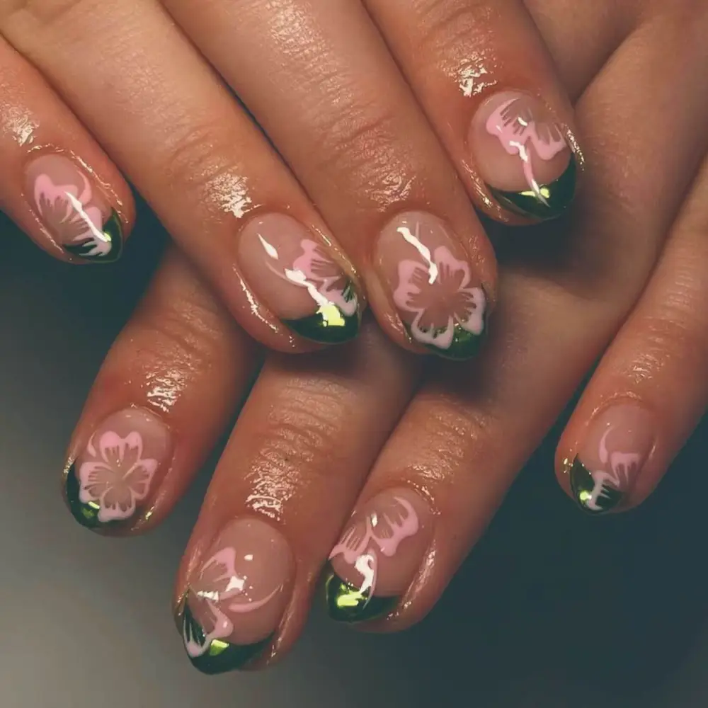 Nailhour 24Pcs French Glitter Short Oval Press On Nails