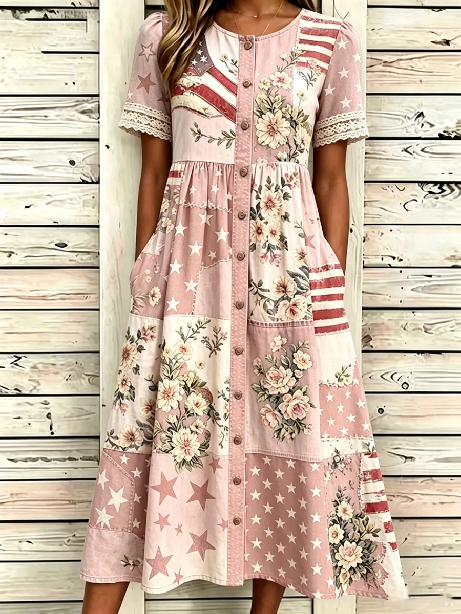 Women'S Casual American Independence Day Print Art Casual Dress