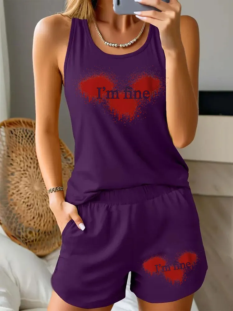 Women'S I'M FINE Halloween Simple Comfortable Vest Set