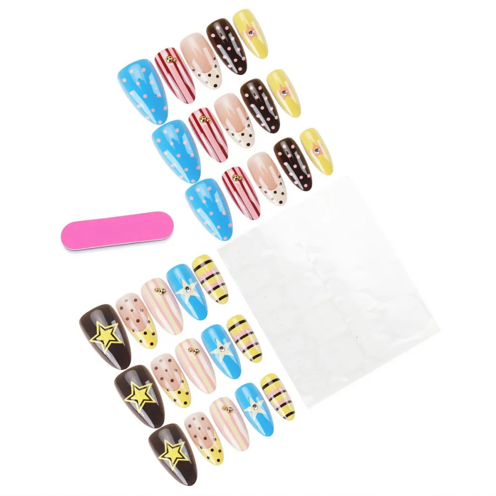 Nailhour 30Pcs 3D Vintage Rhinestone Medium Almond Press On Nails