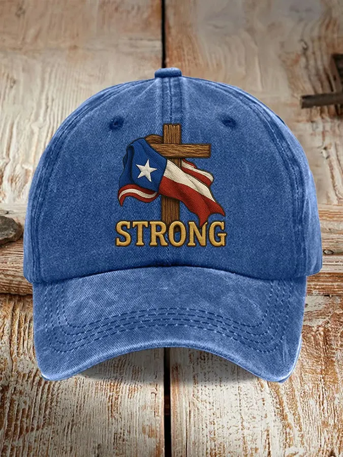 Retro Texas Strong Faith Cross Print Baseball Cap