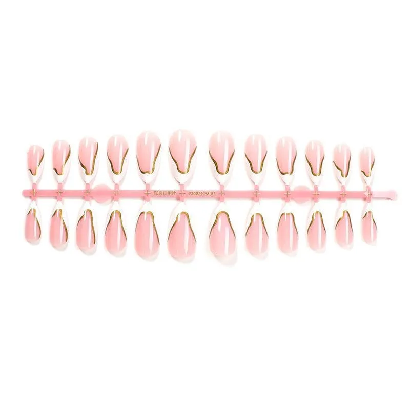 Nailhour 24Pcs 3D Medium Almond French Press On Nails