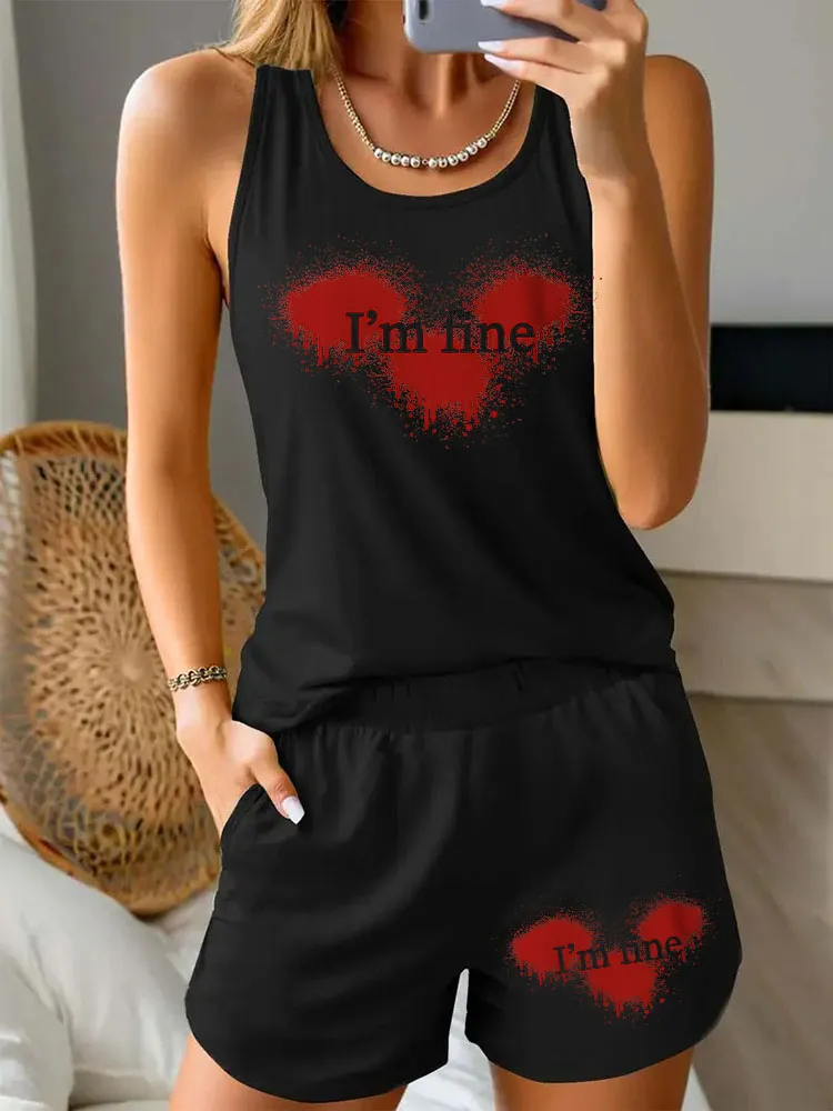 Women'S I'M FINE Halloween Simple Comfortable Vest Set