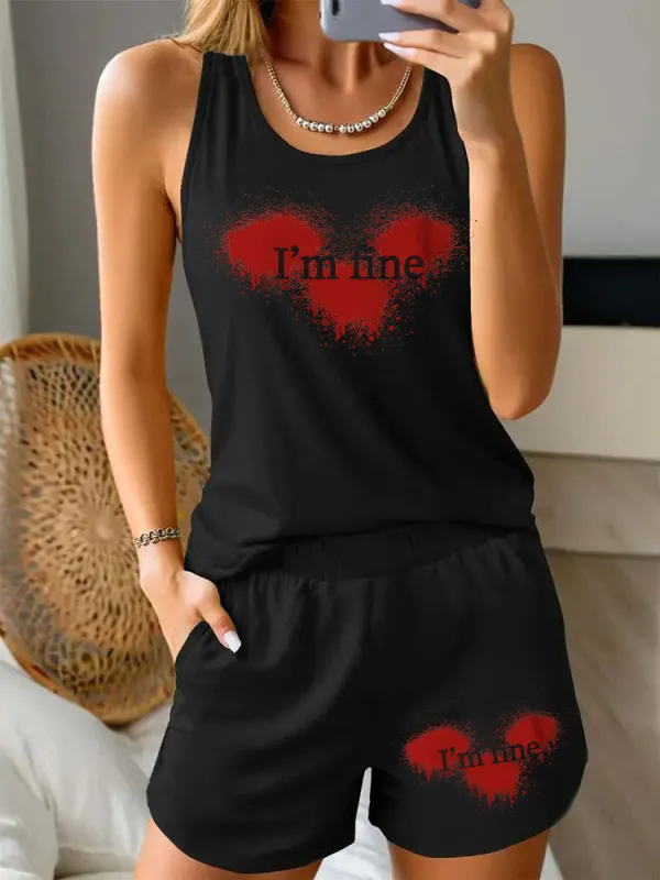 Women'S I'M FINE Halloween Simple Comfortable Vest Set