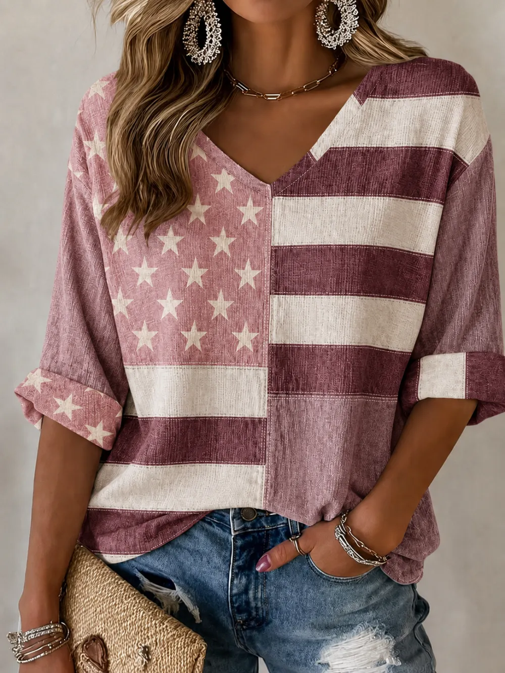 Women'S Retro Independence Day Art Printed Casual T-Shirt