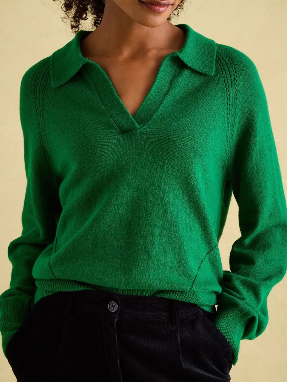 Solid Color V-Neck Striped Jumper