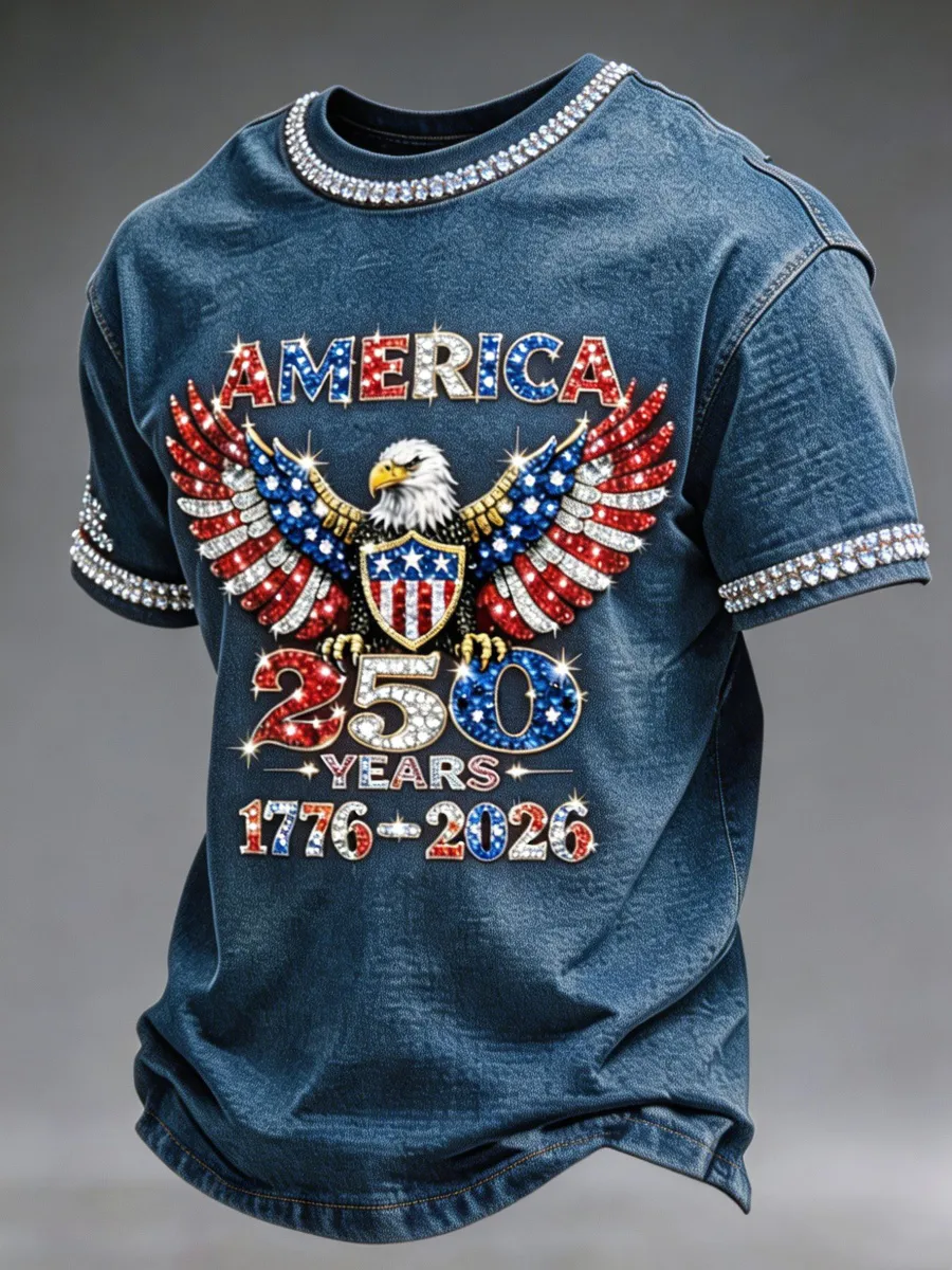 American 250th Anniversary Rhinestone Design Men's T-Shirt