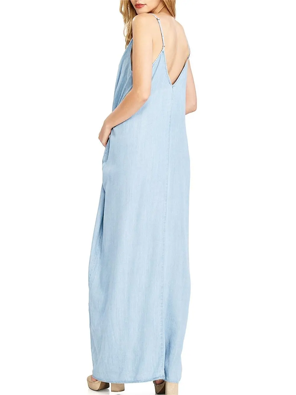 Navy Blue Pocketed Spaghetti - Strap Dress
