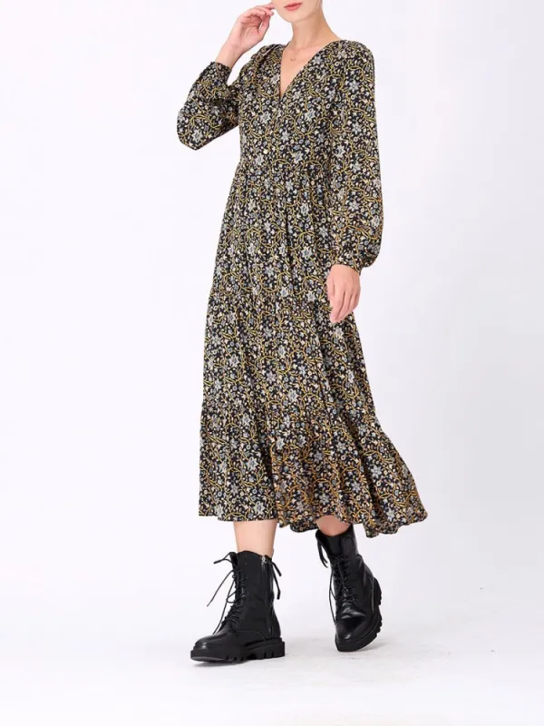 Floral V-Neck Midi Dress