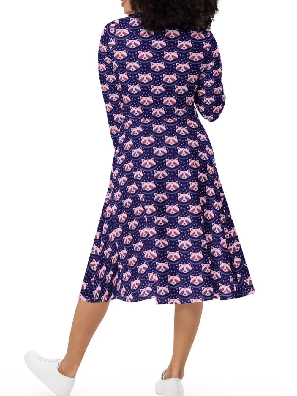 Raccoon Print Round Neck Dress
