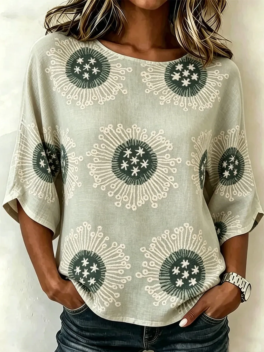 Women's Linen-Cotton Printed Tops