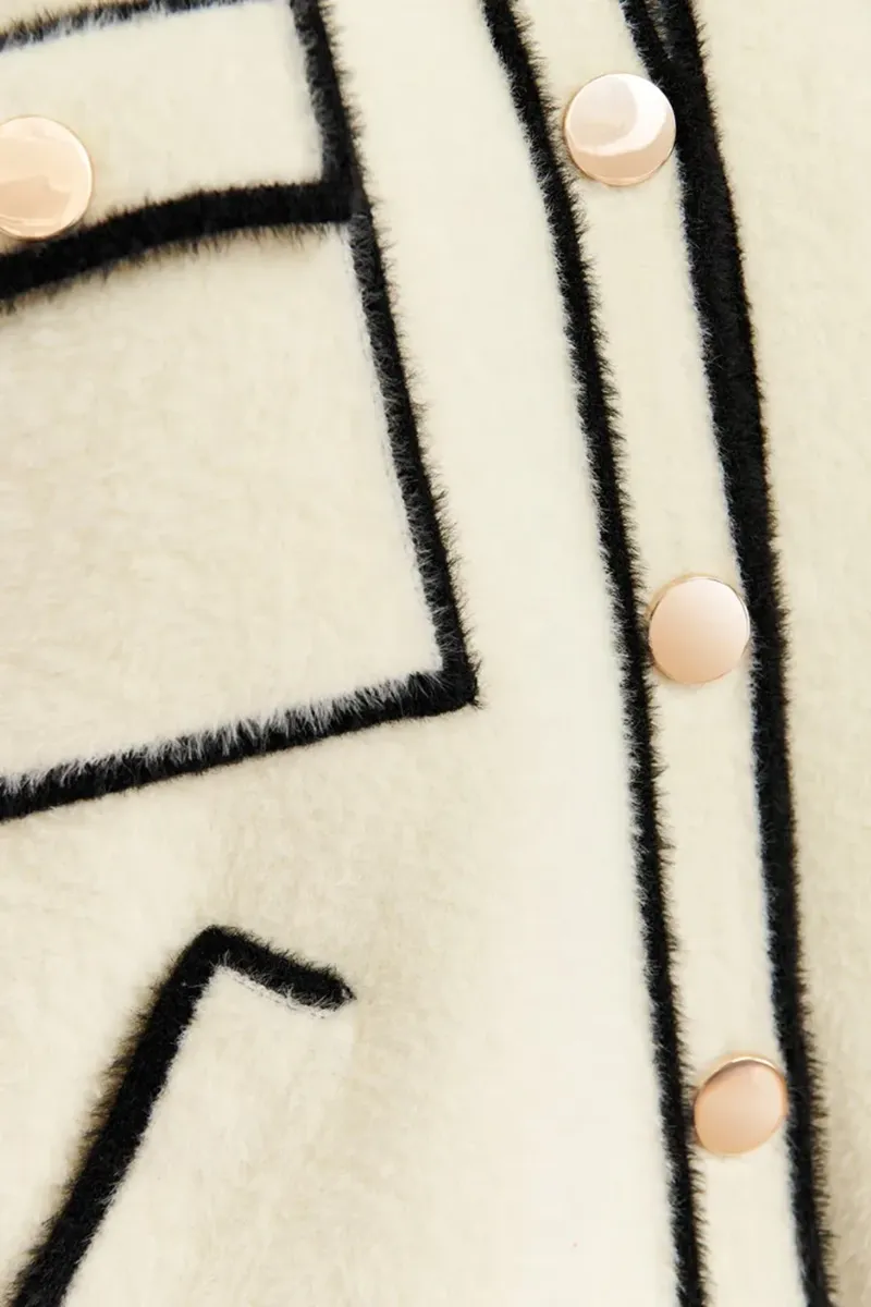 Contrast Trimmed Pocketed Knit Coats