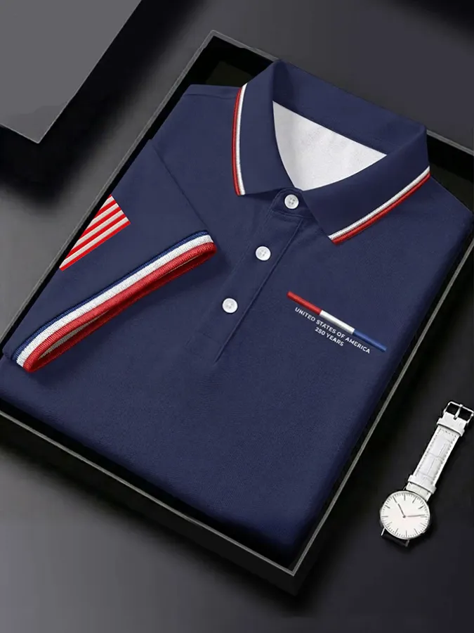 Men's Independence Day patriotic printed polo shirt