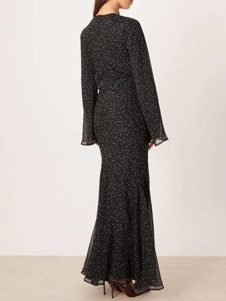 Polka Dot Round Neck Maxi Dress