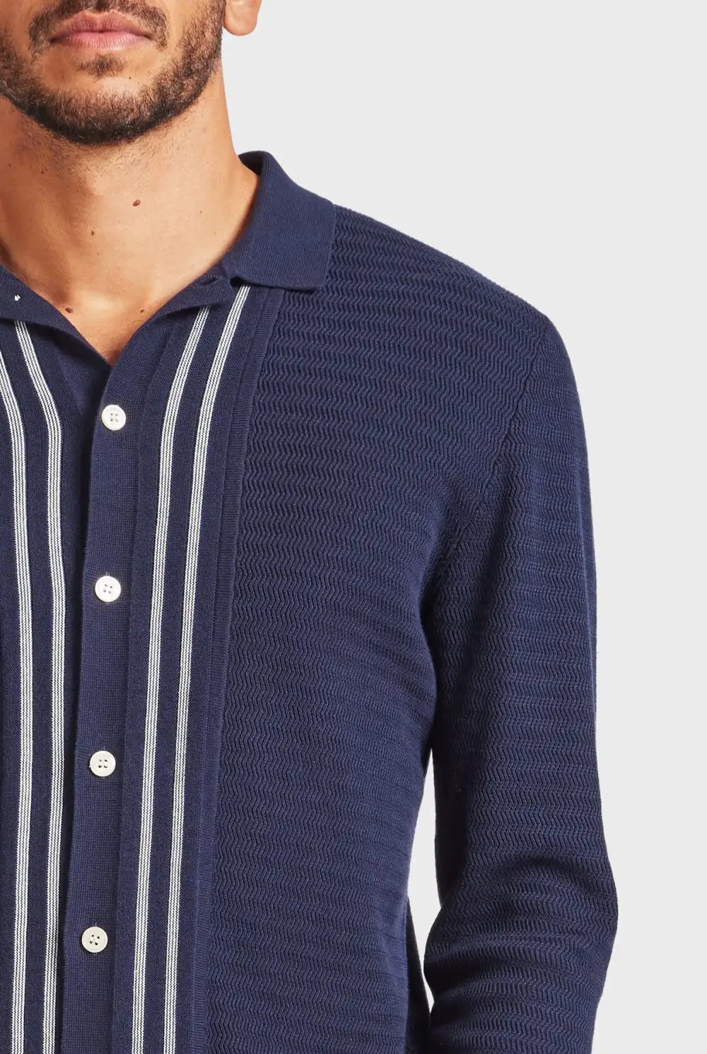 Striped Knit Button Down Long Sleeve Shirt