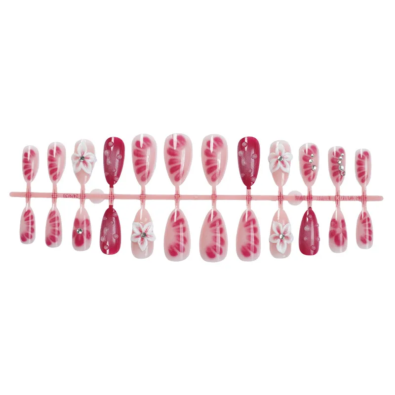Nailhour 3D Resin Pink Floral 24Pcs Holiday Handmade Press On Nails