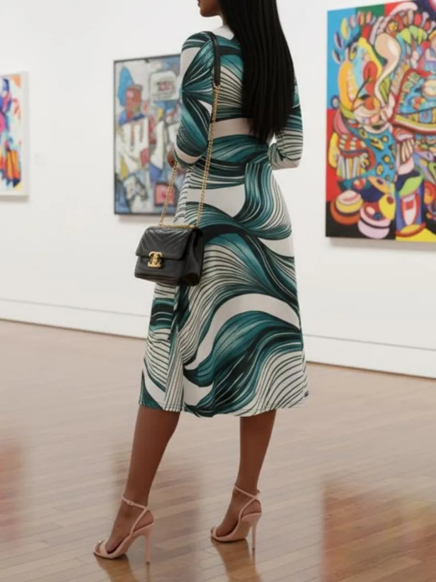Artistic Print Midi Dress