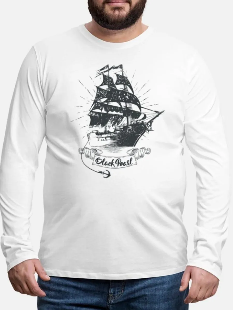 Men's Pirate Ship Print Casual Style Long-Sleeved T-Shirt