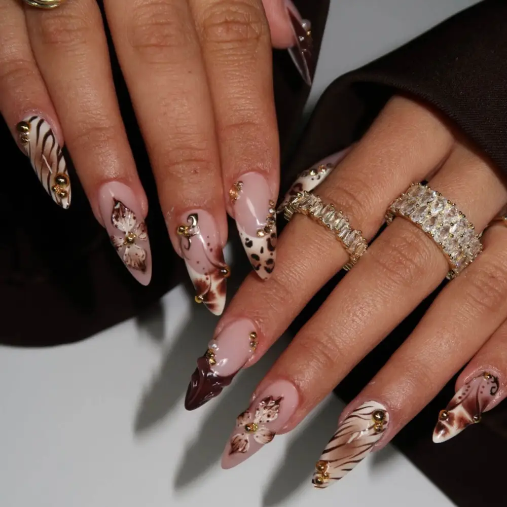 Nailhour 24Pcs Autumn Vintage Medium Almond Press On Nails
