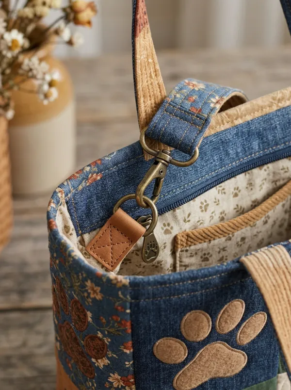 Animal Lover Patchwork Fox Cat Bear Printed Tote Bag