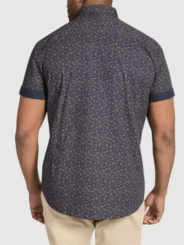 NAVY PRINTED SHORT SLEEVE SHIRT WITH CONTRAST CUFFS